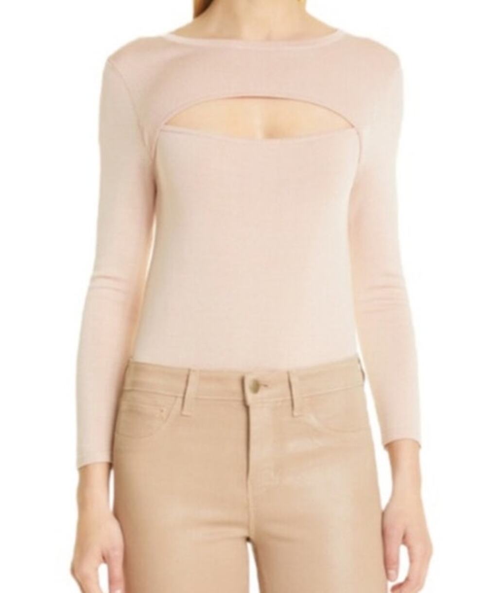 L'Agence sweater Jocelyn cutout 3/4 sleeve pink size Small S